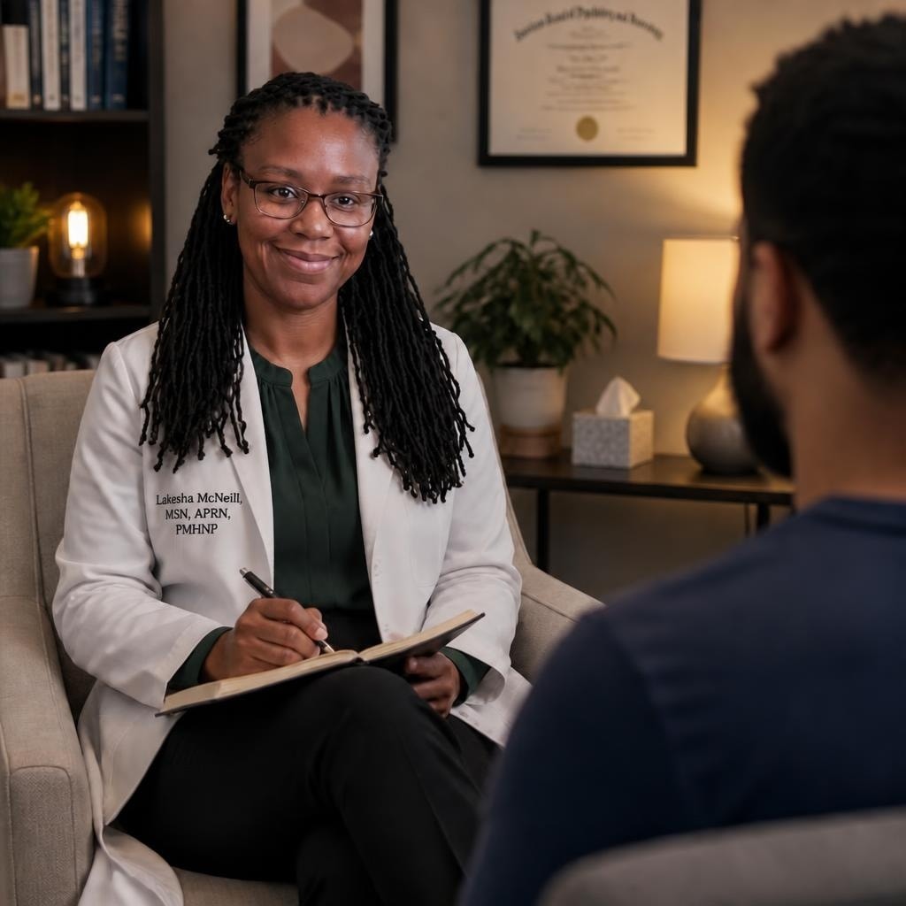 A counselor in a warm, supportive session with a family